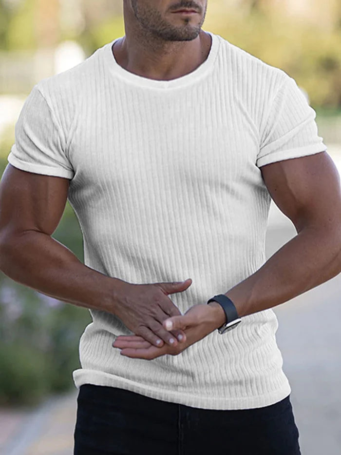 Remera hombre MC elastizado escote en V